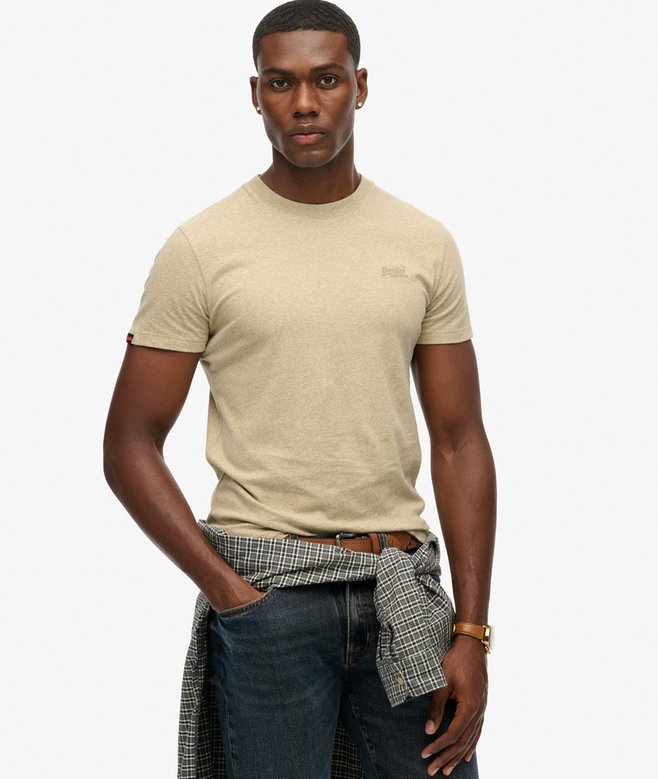 Superdry Essential Logo Embroidered T-Shirt Tan Brown Fleck Marl