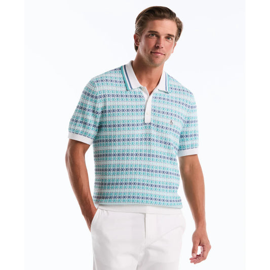 Original Penguin Textured Jacquard Sweater Polo Shirt Bright White