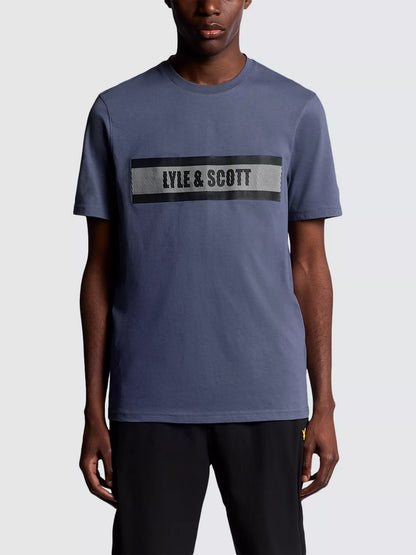 Lyle & Scott Stripe Logo Graphic T-Shirt Steel Indigo