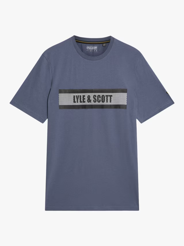 Lyle & Scott Stripe Logo Graphic T-Shirt Steel Indigo