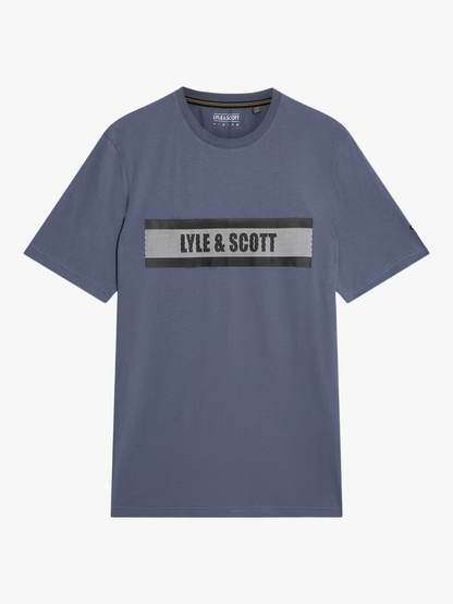Lyle & Scott Stripe Logo Graphic T-Shirt Steel Indigo