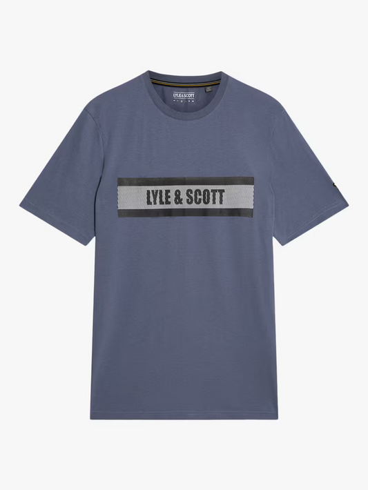 Lyle & Scott Stripe Logo Graphic T-Shirt Steel Indigo
