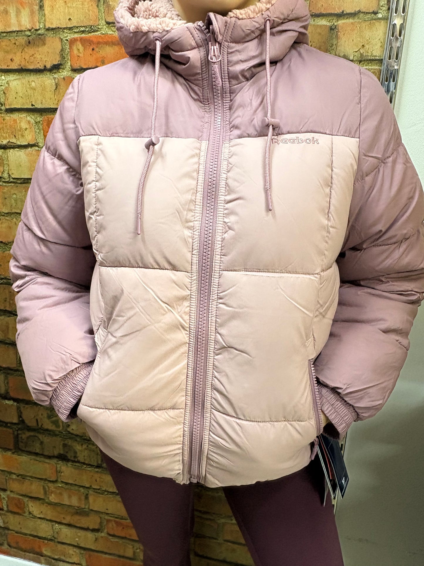 Reebok Ladies Reversible Puffer Sherpa Jacket Dusty Rose