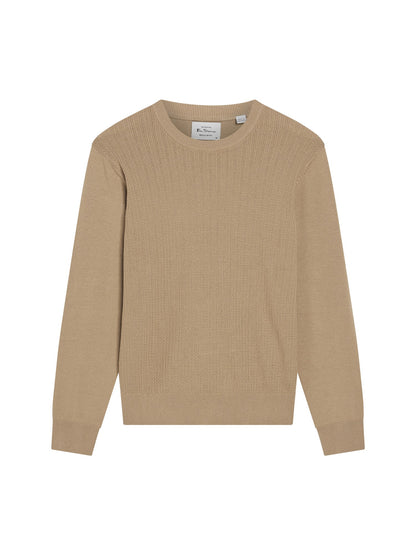 Ben Sherman Textured Front Knitted Crewneck Sand