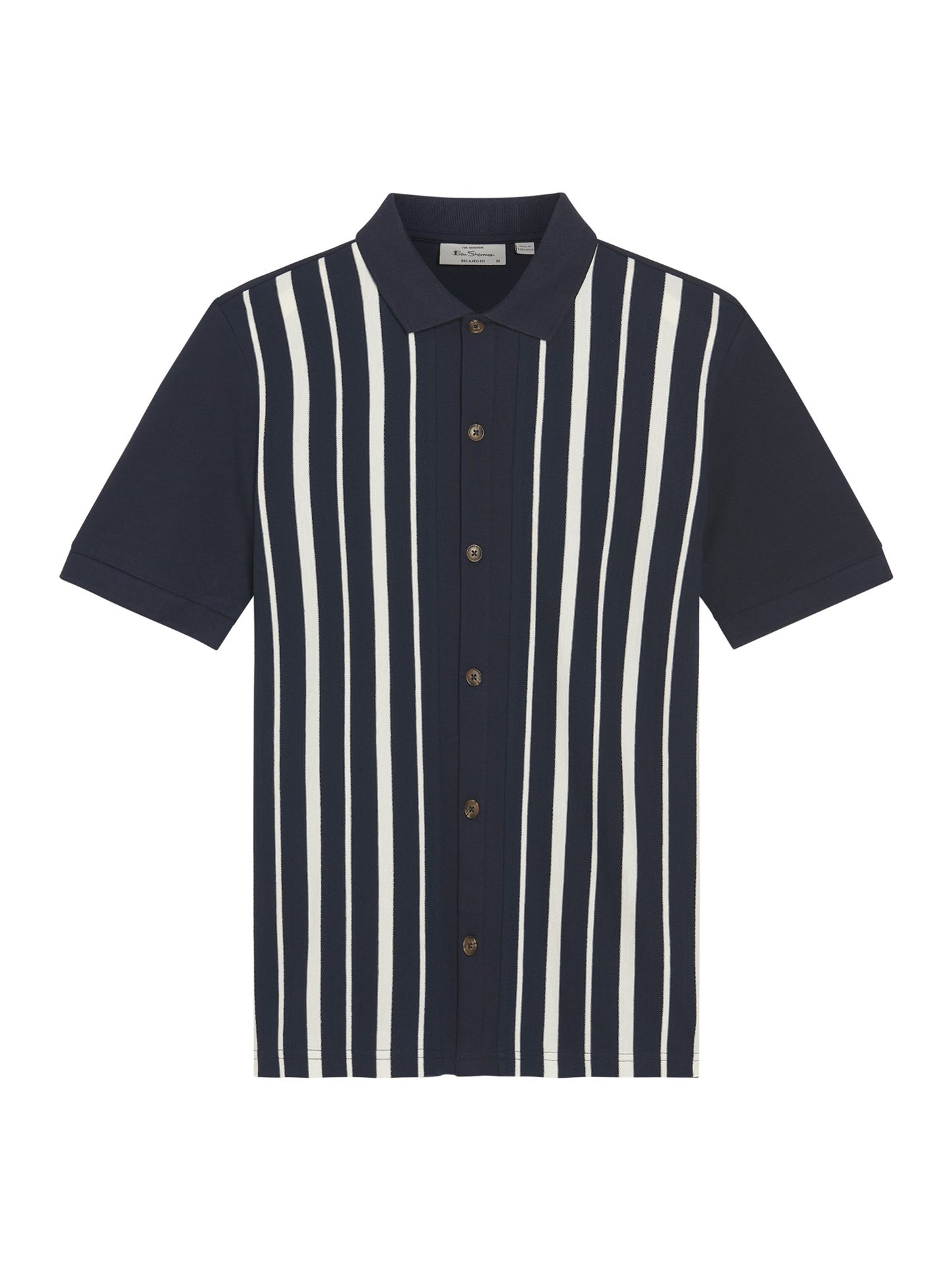 Ben Sherman Button Through Stripe Polo Dark Navy