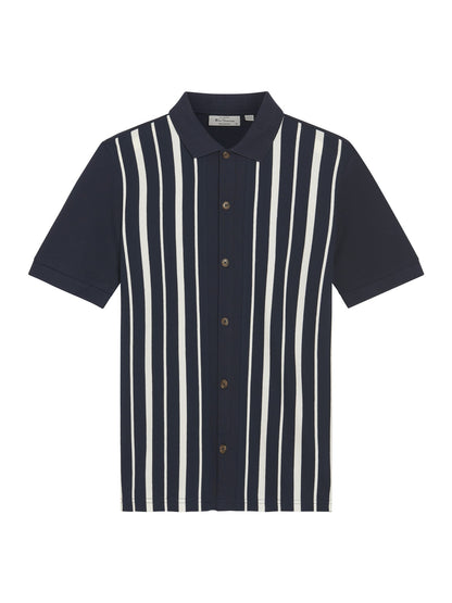 Ben Sherman Button Through Stripe Polo Dark Navy