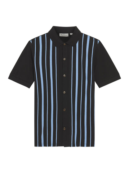 Ben Sherman Button Through Stripe Polo Black