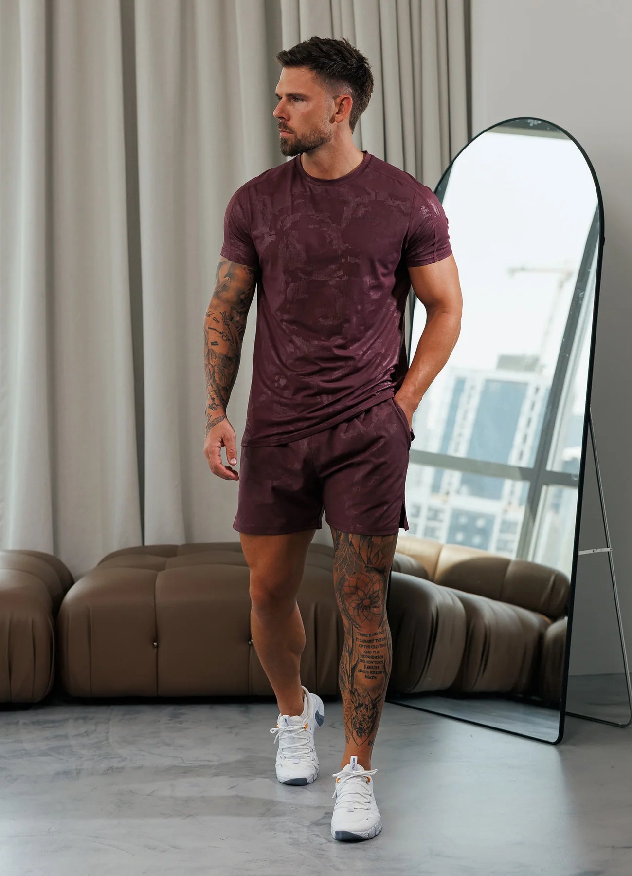 Gym King Debossed Camo Short 5” Mulberry