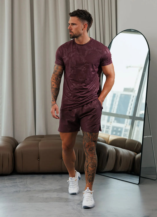 Gym King Debossed Camo Short 5” Mulberry