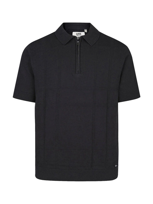 Luke 1977 Elgin Knit Check Polo Shirt Black