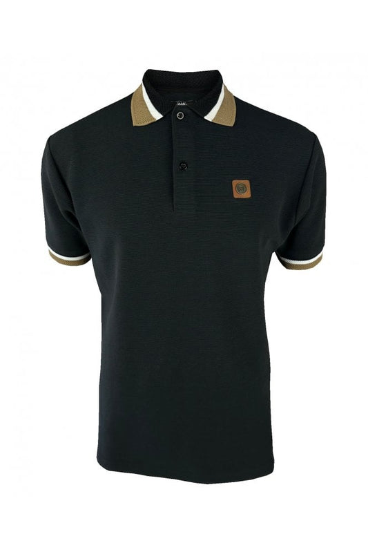 Trojan Jacquard Trim Ottoman Rib Polo Shirt Black