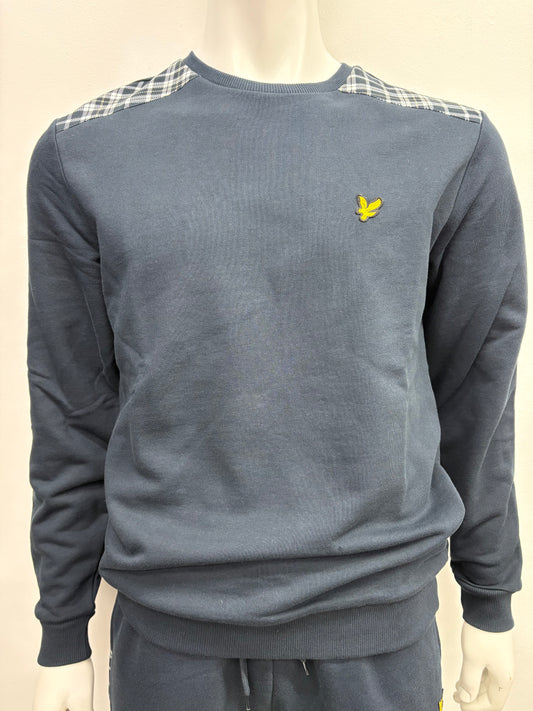 Lyle & Scott Check Panelled Crewneck Sweatshirt Dark Navy