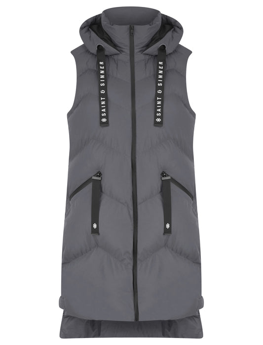 Saint & Sinner Longline Quilted Gilet Graphite Grey