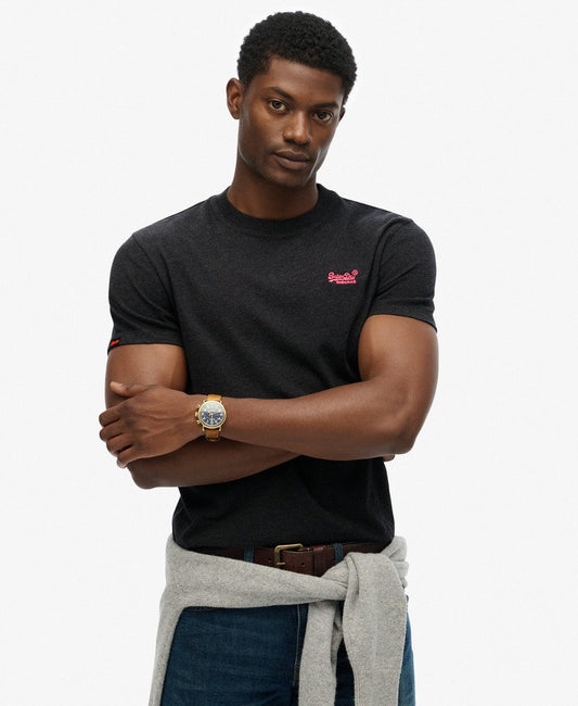 Superdry Essential Logo Embroidered T-shirt Raven Black Marl/ Pink