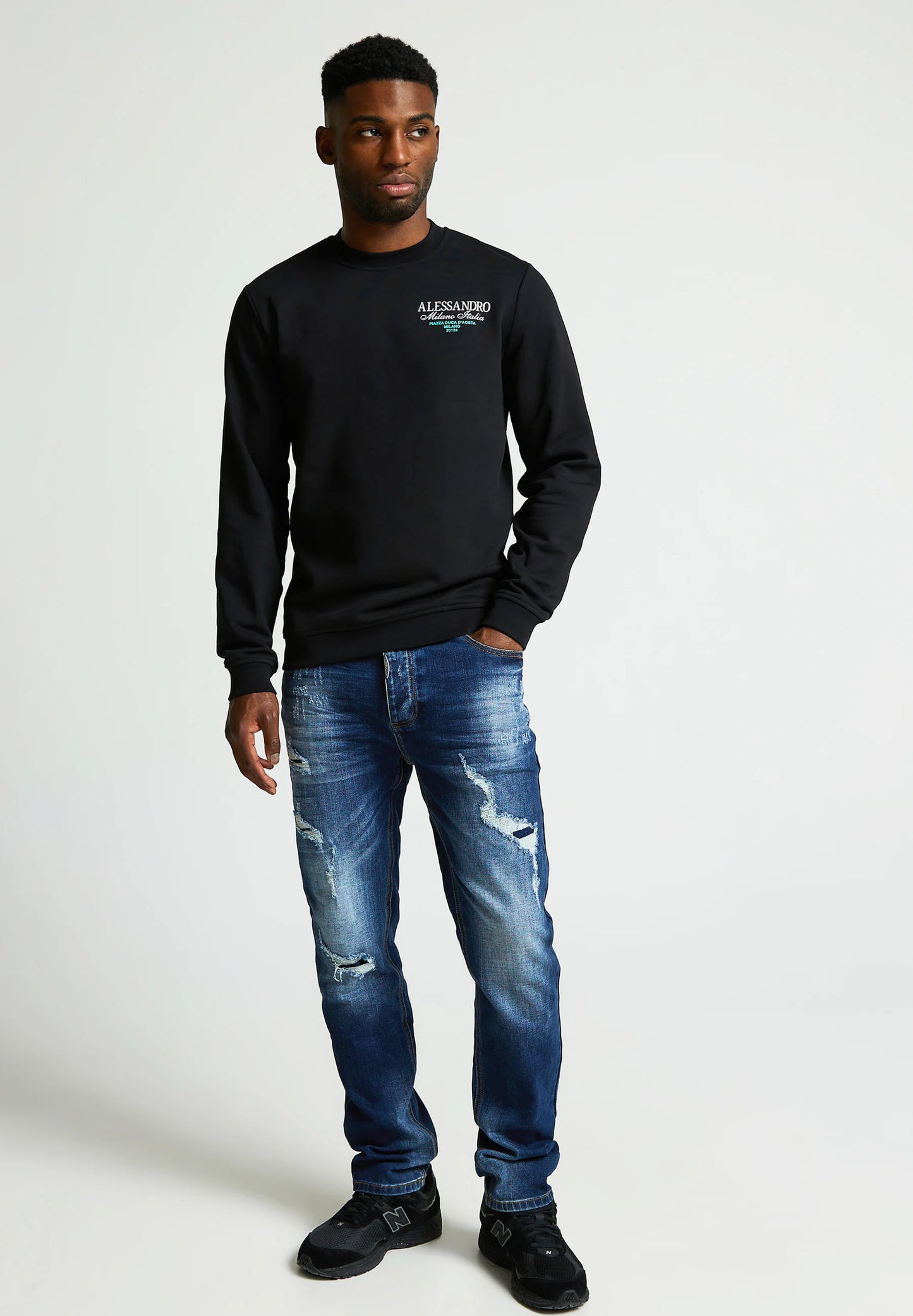 Alessandro Zavetti Montanelli Sweatshirt Jet Black/White/Tiffany