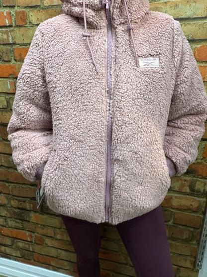 Reebok Ladies Reversible Puffer Sherpa Jacket Dusty Rose