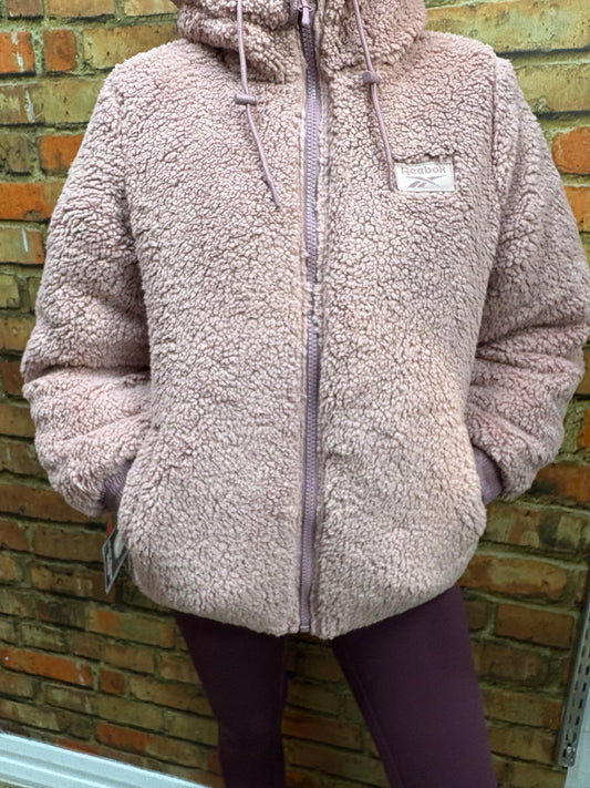 Reebok Ladies Reversible Puffer Sherpa Jacket Dusty Rose