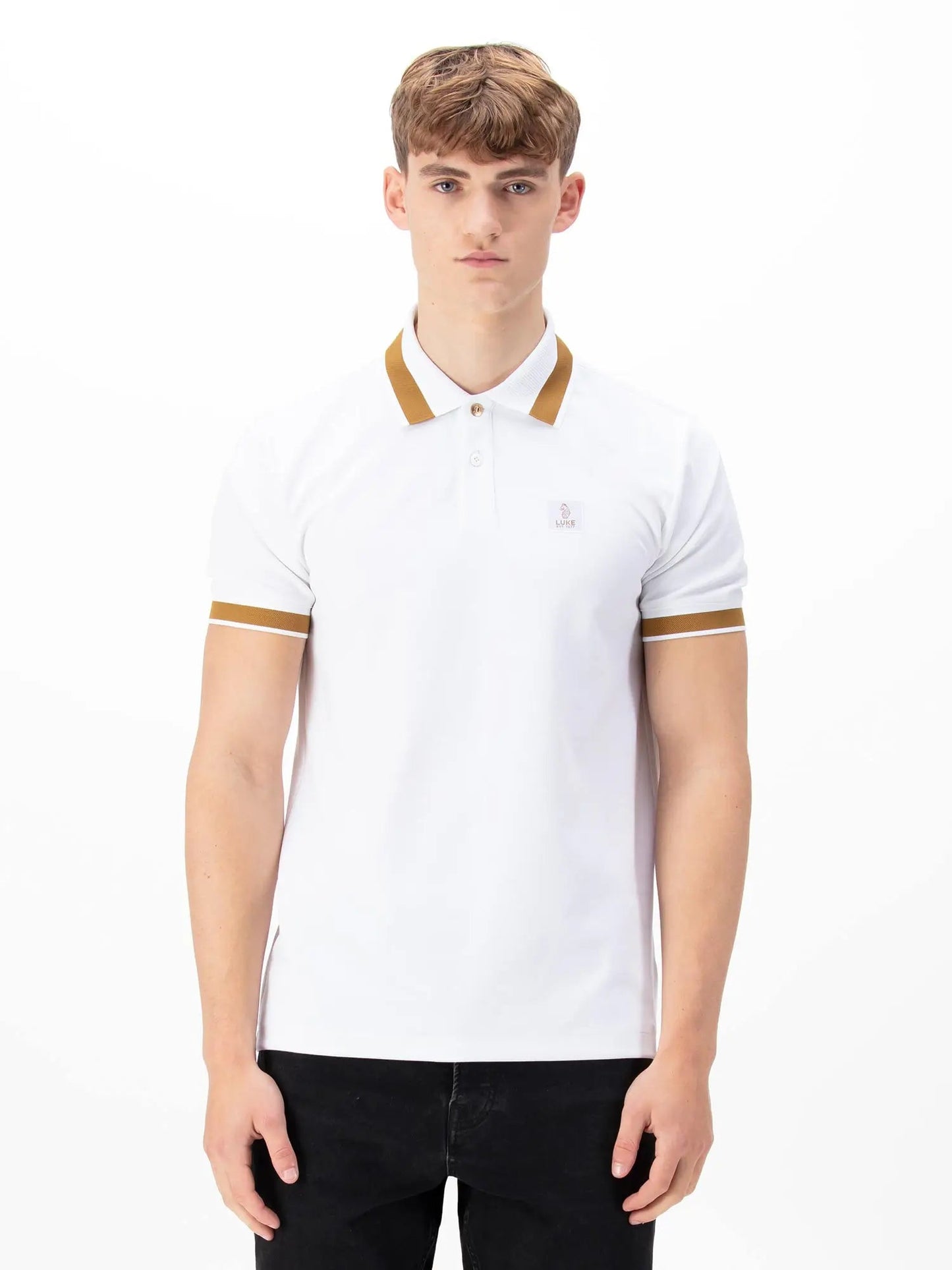Luke 1977 Makati Honeycomb Textured Polo Shirt White/Gold