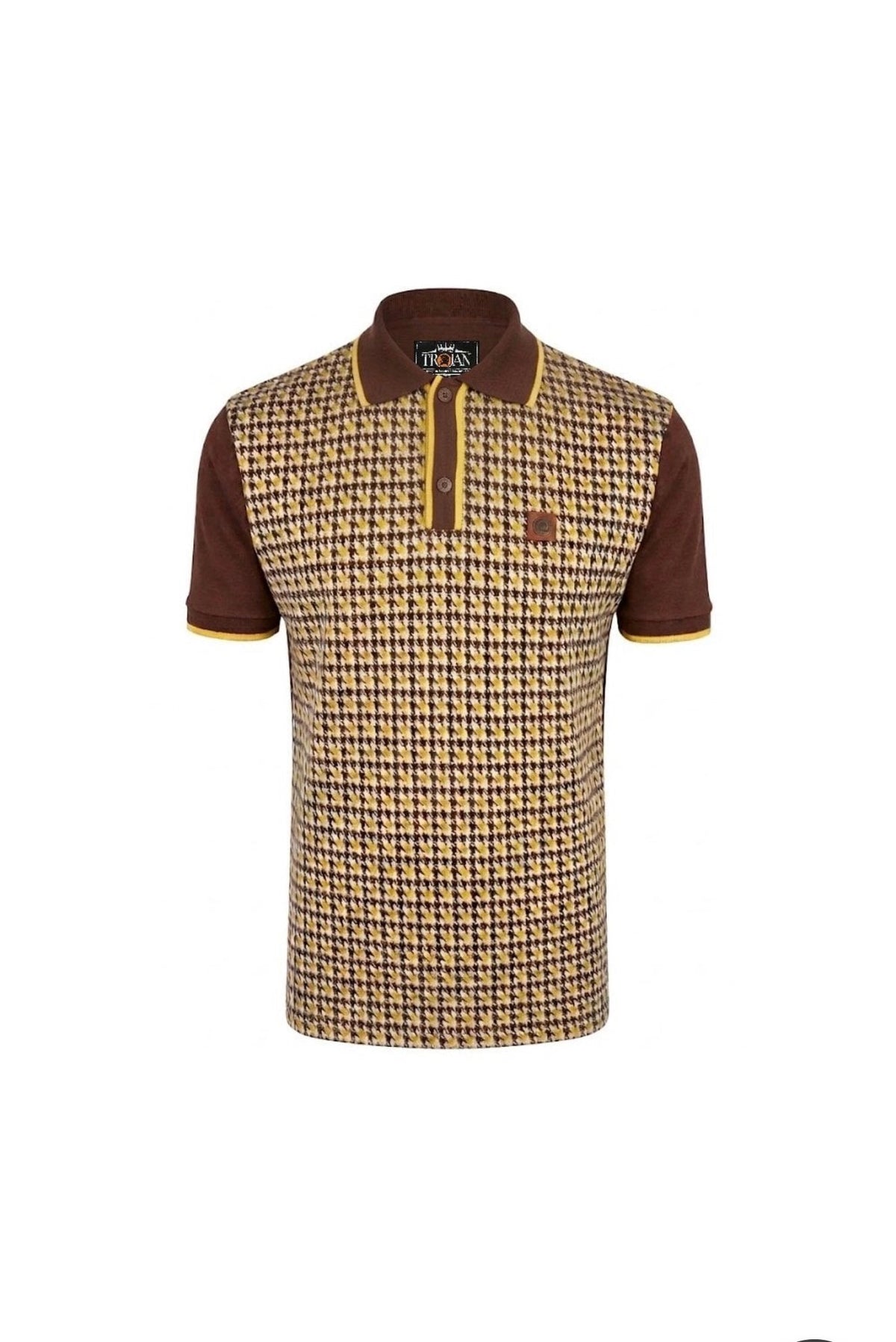 Trojan Houndstooth Panel Polo Shirt Chocolate