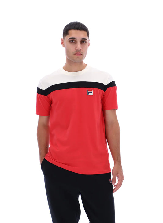 FILA Aiden Cut and Sew T-Shirt Red/Gardenia/Black