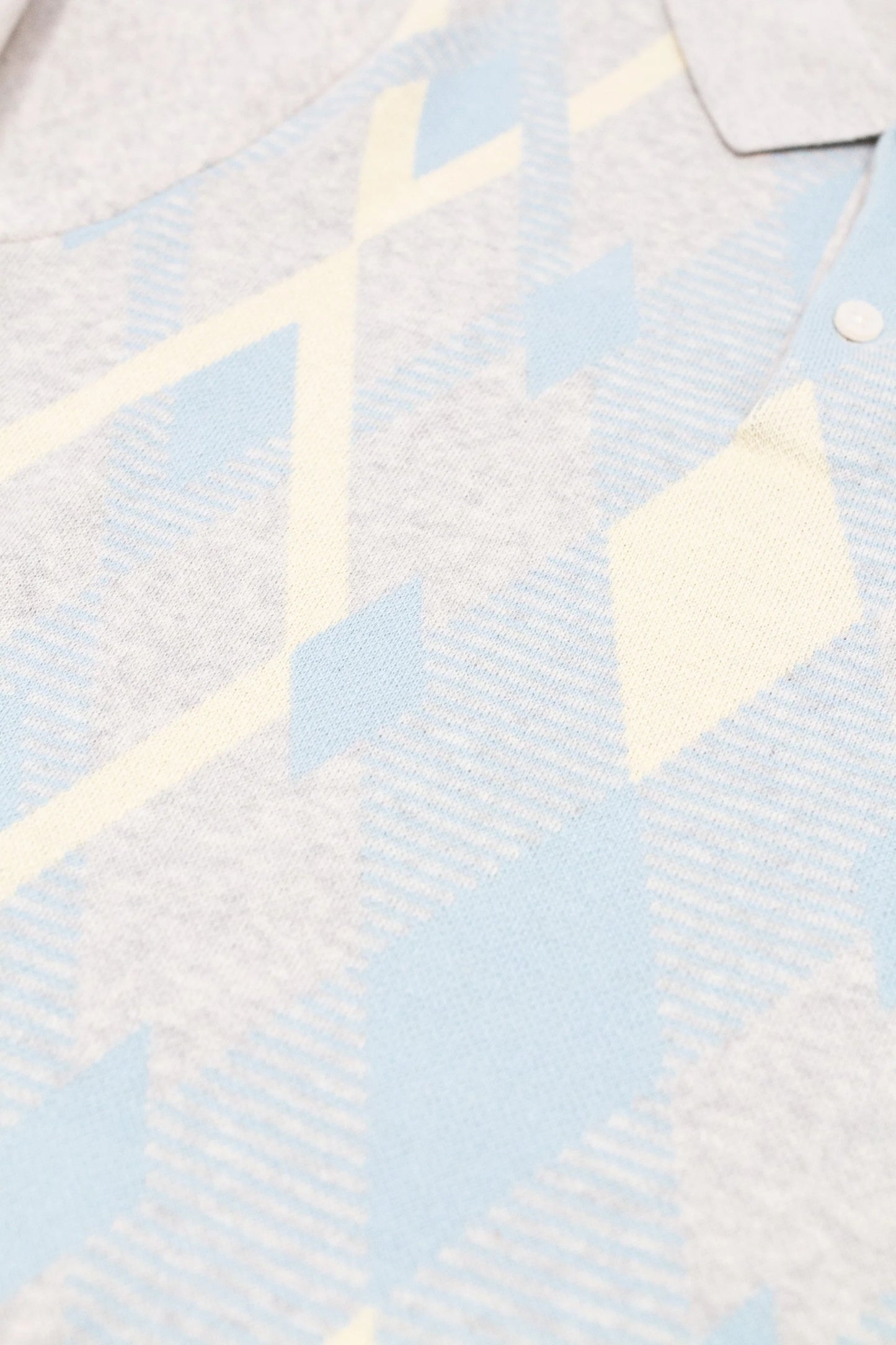 Lyle & Scott Cotton Argyle Knitted Polo Light Grey Marl/Opal Blue