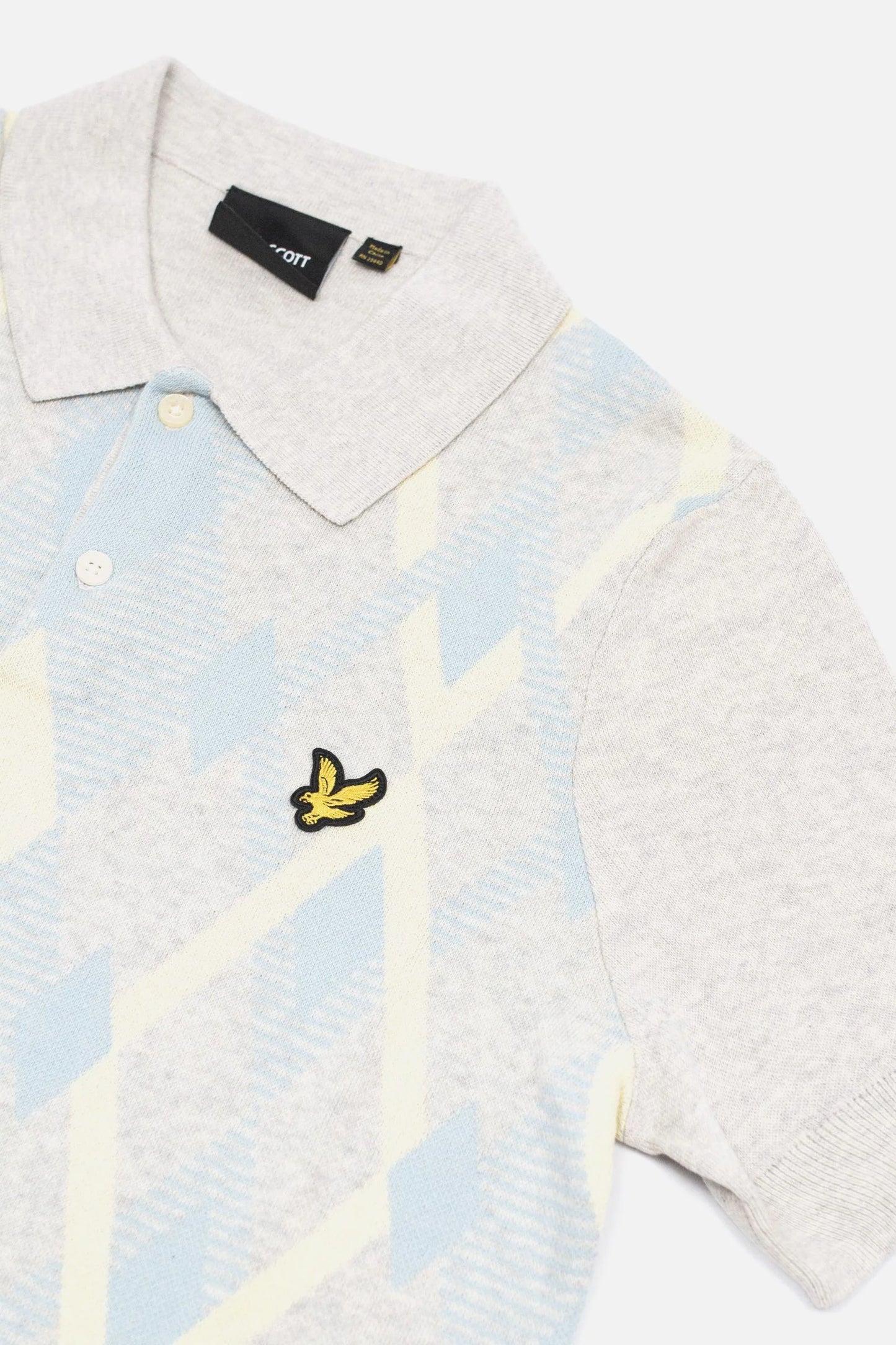 Lyle & Scott Cotton Argyle Knitted Polo Light Grey Marl/Opal Blue