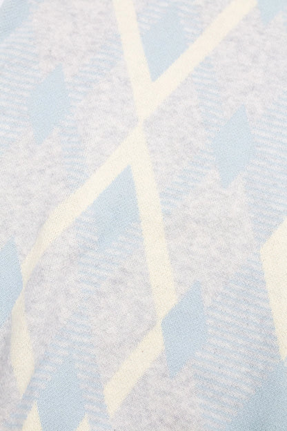 Lyle & Scott Cotton Argyle V Neck Jumper Light Grey Marl/Opal Blue