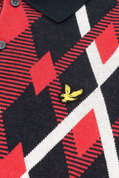 Lyle & Scott Cotton Argyle Knitted Polo Dark Navy/Cherry Red