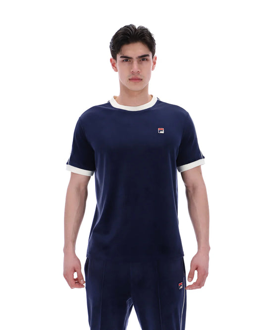 FILA Vintage Basilio Velour T-Shirt Navy/Gardenia