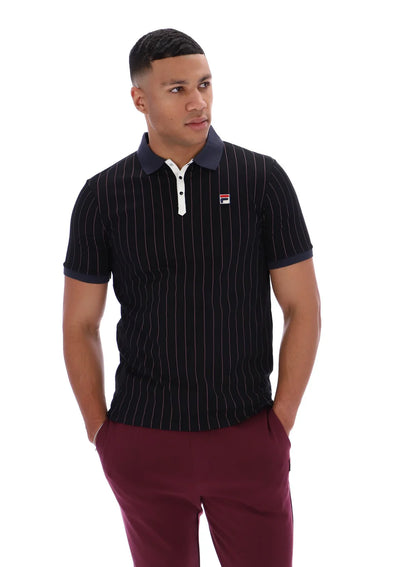 FILA BB1 Classic Vintage Striped Polo Shirt Black/Gardenia/Fig/Charcoal