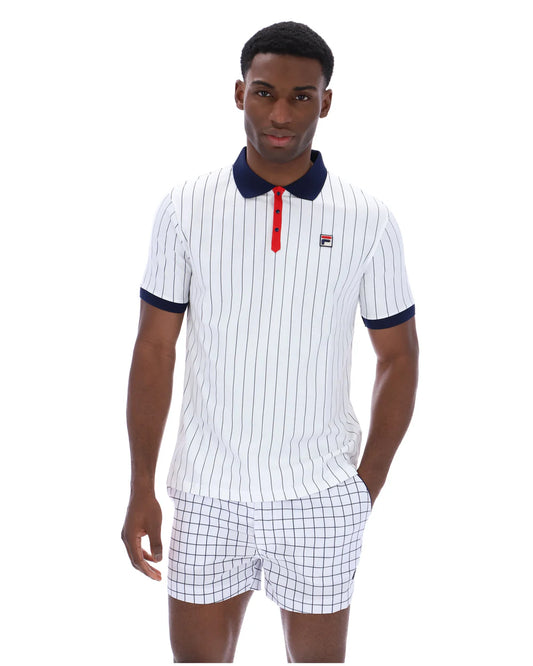 FILA Vintage BB1 Classic Striped Polo Shirt White/Navy/Red