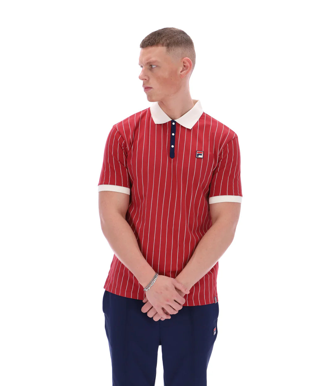 FILA Vintage BB1 Classic Striped Polo Shirt Garnet/Gardenia/Navy