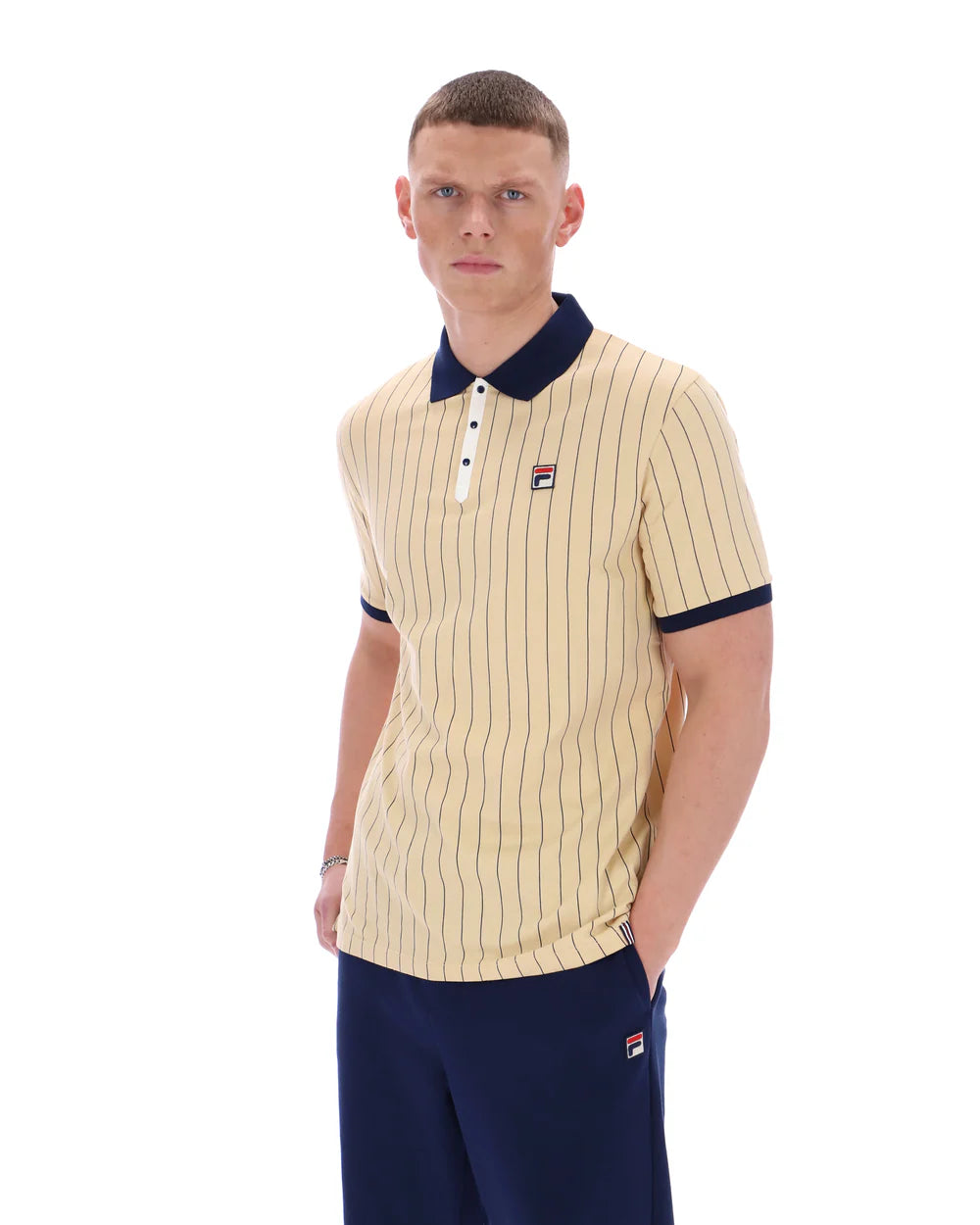 FILA Vintage BB1 Classic Striped Polo Shirt Classic Beige/Navy/Gardenia