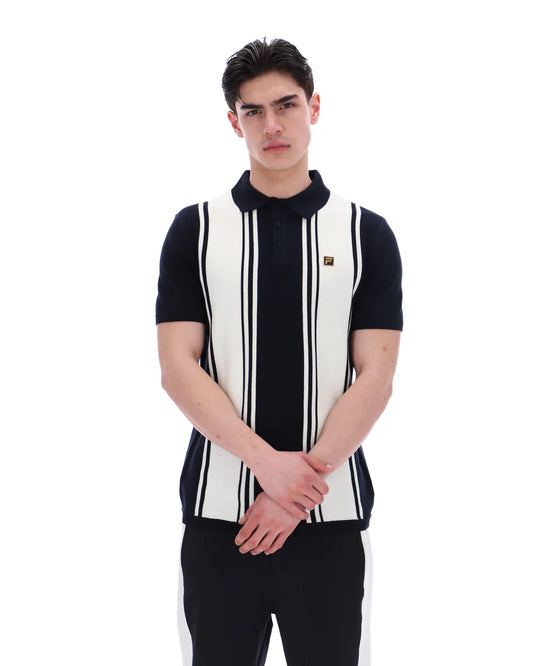 FILA Gold Buddy Bowling Style Knitted Polo Shirt Black/Coconut Milk