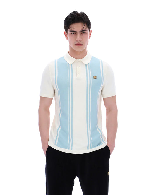 FILA Gold Buddy Bowling Style Knitted Polo Shirt Coconut Milk/Sterling Blue