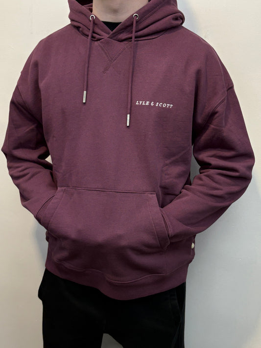 Lyle & Scott Script Brushback Pullover Hoodie Dusky Maroon