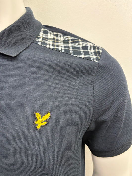 Lyle & Scott Check Panelled Polo Shirt Dark Navy