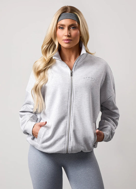 Gym King Ladies Compose Full Zip Funnel Snow Marl