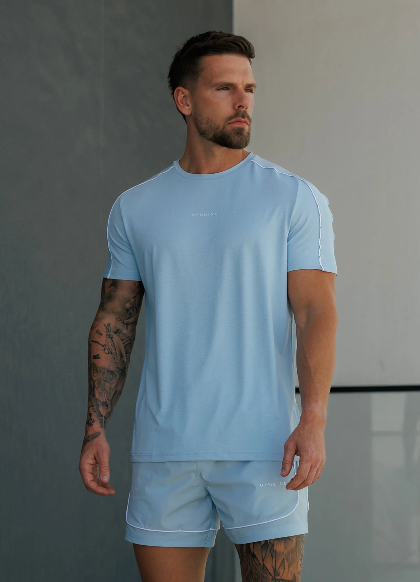 Gym King Core Piped T-Shirt Fresh Blue