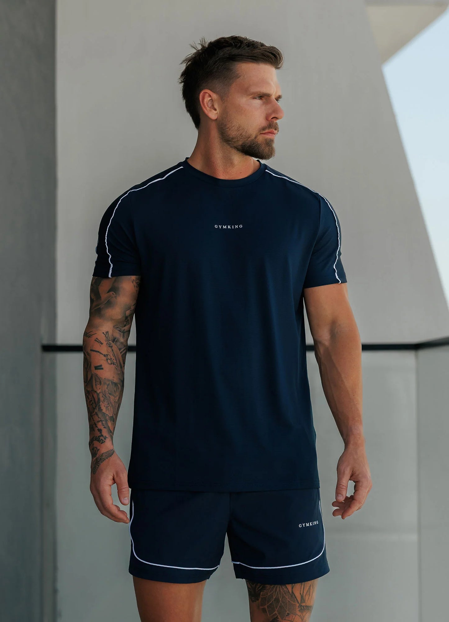 Gym King Core Piped T-Shirt Navy