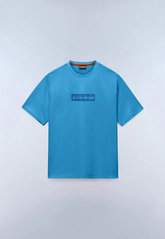 Napapijri Box Logo Short Sleeve T-Shirt Blue Cyaneus