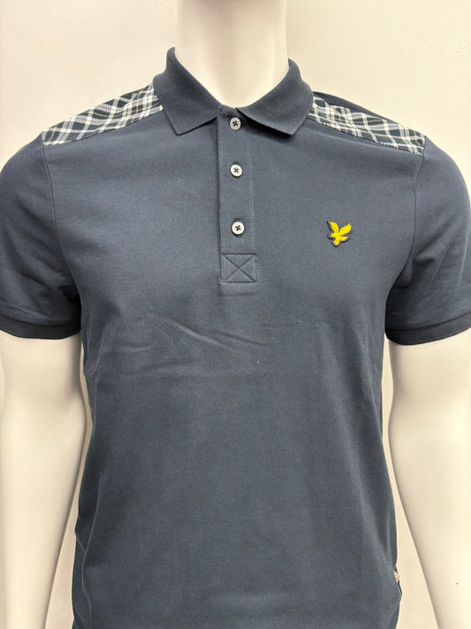 Lyle & Scott Check Panelled Polo Shirt Dark Navy