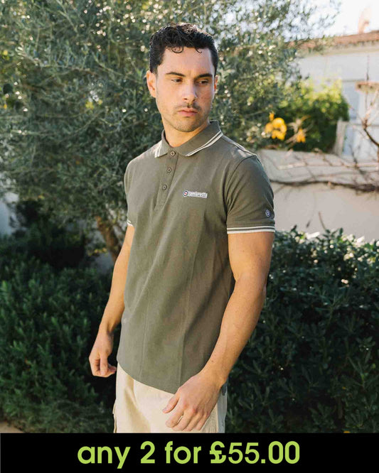 Lambretta Twin Tipped Polo Shirt Khaki/Oatmeal