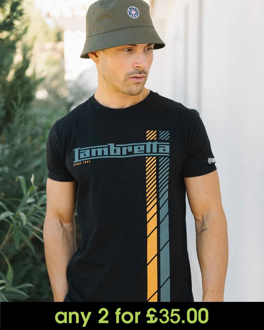 Lambretta Fade Racing Stripe T-Shirt Black