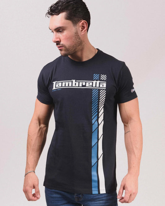 Lambretta Fade Racing Stripe T-Shirt Navy/White/Blue