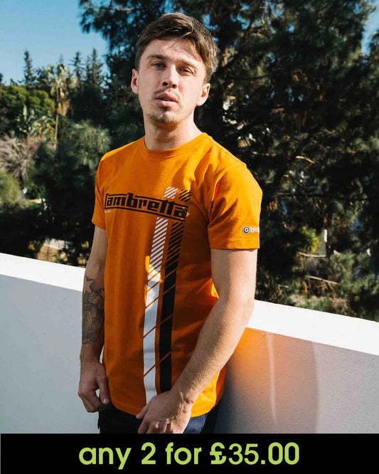 Lambretta Fade Racing Stripe T-Shirt Orange