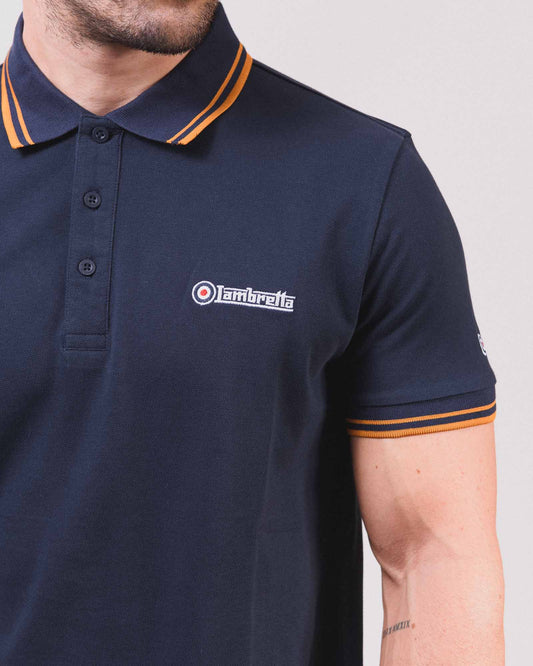 Lambretta Twin Tipped Polo Shirt Dark Navy/Tan