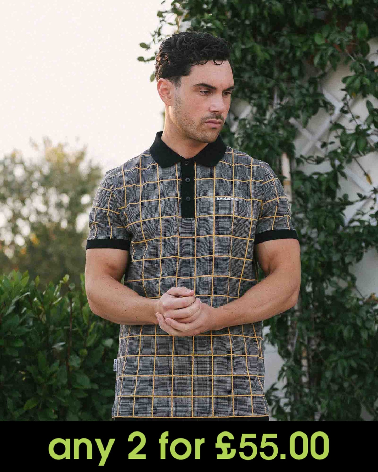 Lambretta POW Check Polo Shirt Steel Grey