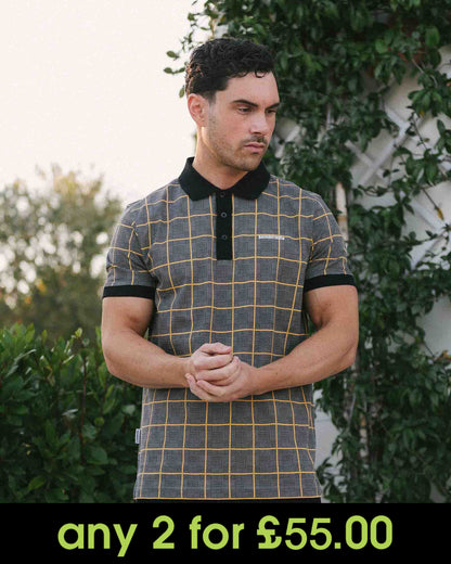 Lambretta POW Check Polo Shirt Steel Grey