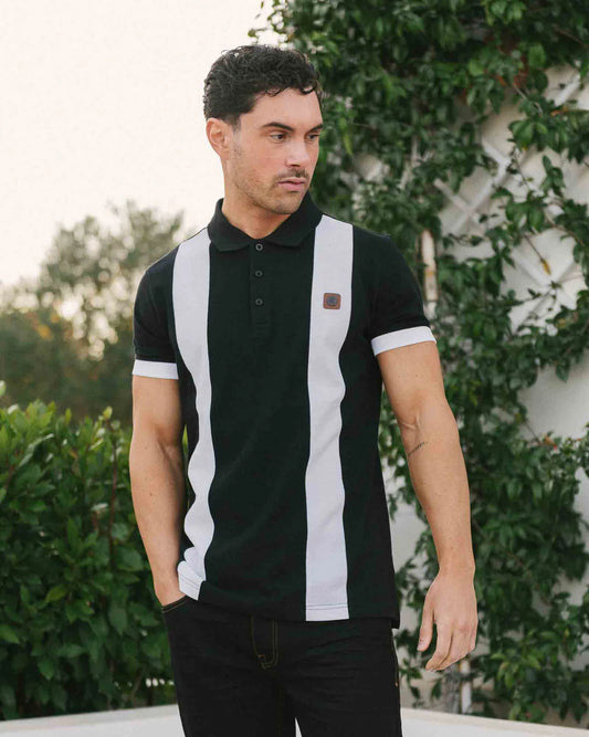 Lambretta Vintage Panel Polo Shirt Black/White